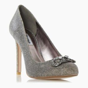 Gold-Metallic Jewel Front Round Toe Heels